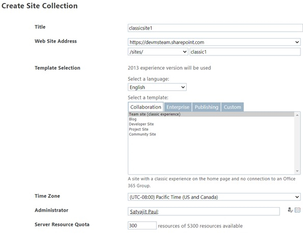 Create site collection